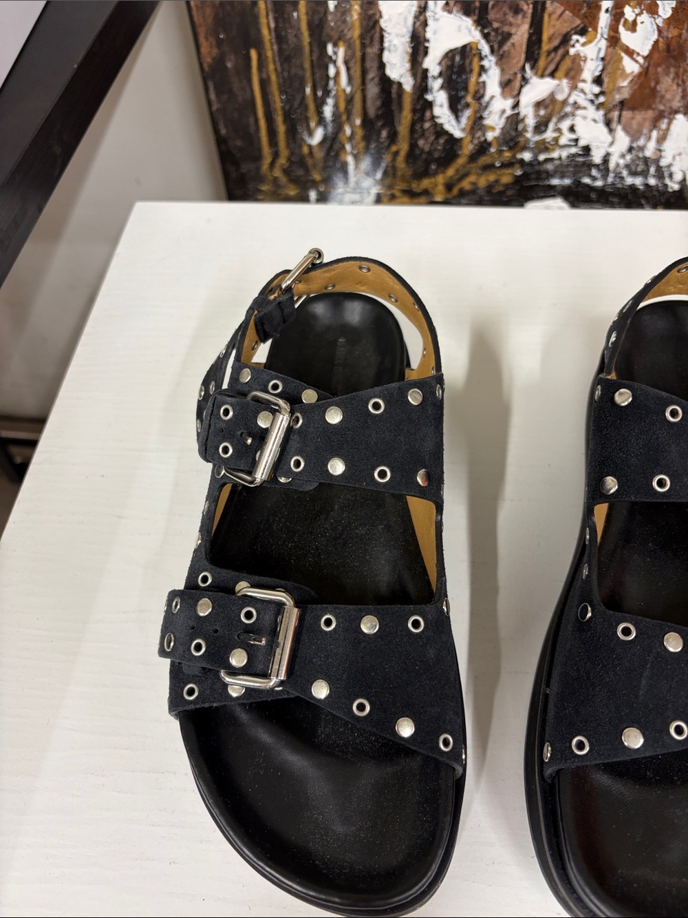 Isabel Marant Women’s Black Suede Studded Double-Buckle Sandals - Picture 3 of 6